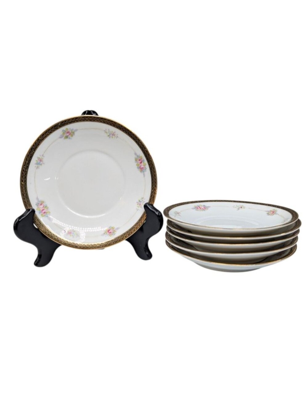 Noritake M Saucer LOT OF 6 Roses Gold Encrusted N224 5.25" JAPAN
